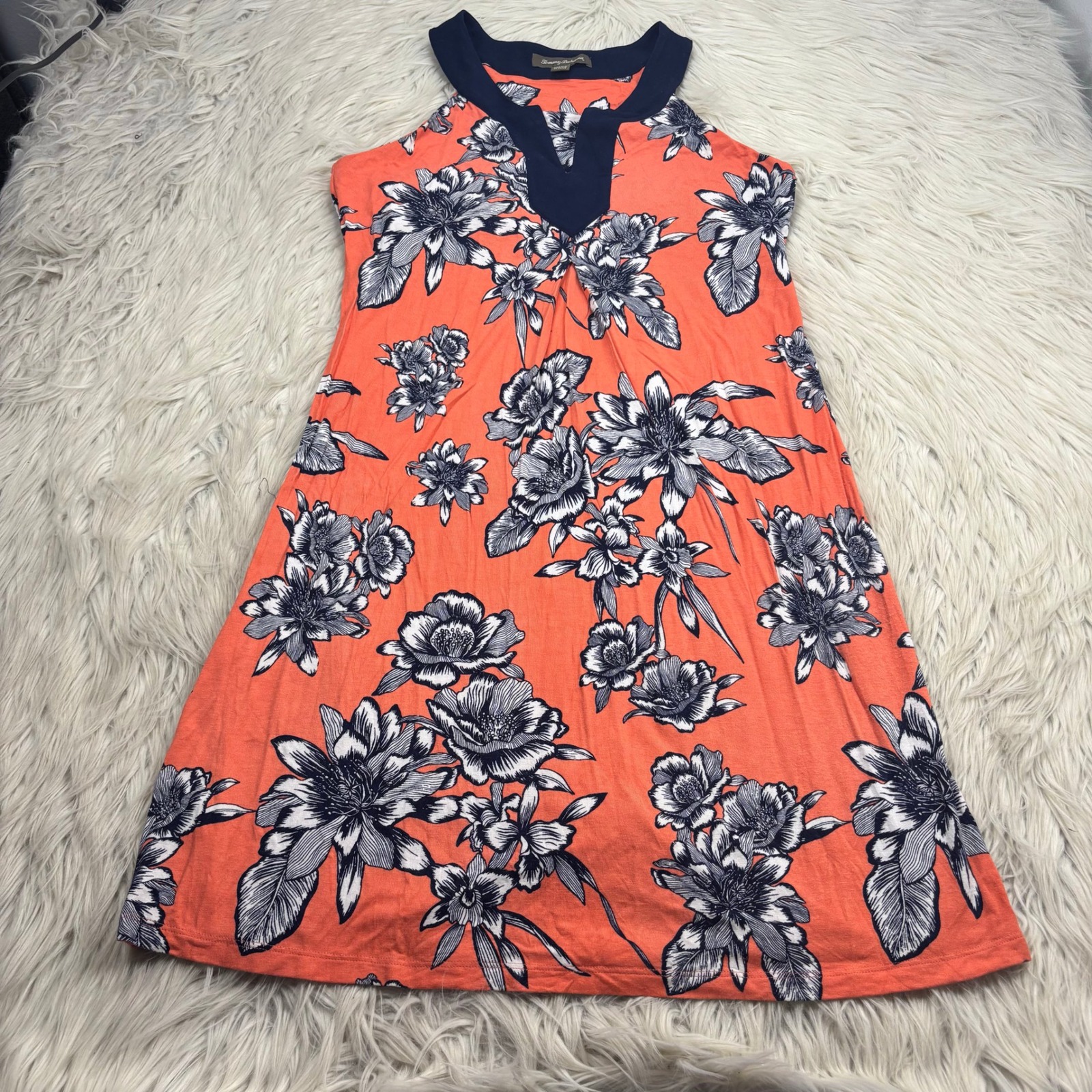 Tommy Bahama Women's S Orange Navy Floral Halter Shift Dress Resort Beach